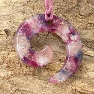 Purple and pink 2.5" swirl pendant with coordinating silk ribbon