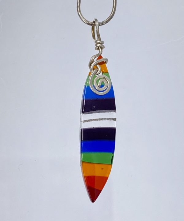 Rainbow striped pointed oval necklace with swirl bail