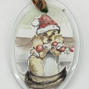 chipmunk with fat cheeks and santa hat ornament