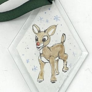 red nosed reindeer diamond shaped ornament