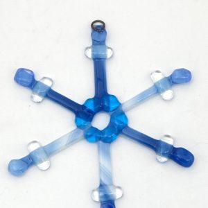 teal and clear snowflake ornament 4" across