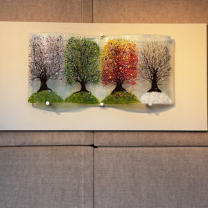 fused glass large piece with trees in all four seasons